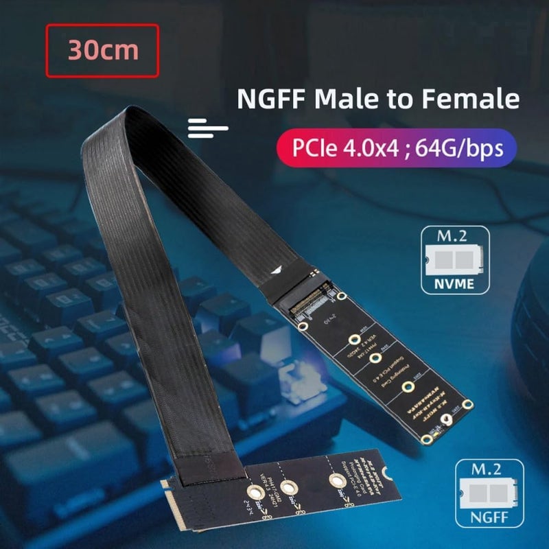 CY Adapter NGFF M-Key NVME Male to Female Extension PCI Express Cable 30cm Right Angled Type 90 Degree PCI-E 4.0 for Mainboard SSD 2230/2242/2260/2280 - Image 5